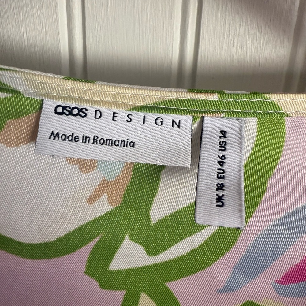 ASOS Design Floral Ruched Sleeve Pink and Green Blouse Size 14 - Picture 2 of 6